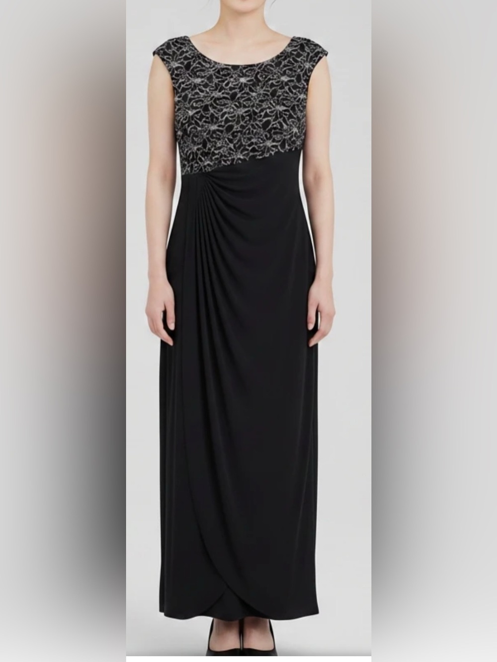 Connected Apparel black & white sleeveless long dress beautiful floral detail